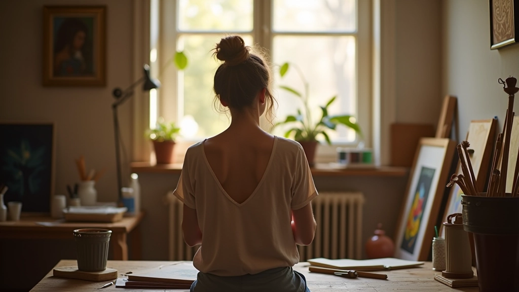 Artiste en moment de créativité dans un studio inspirant