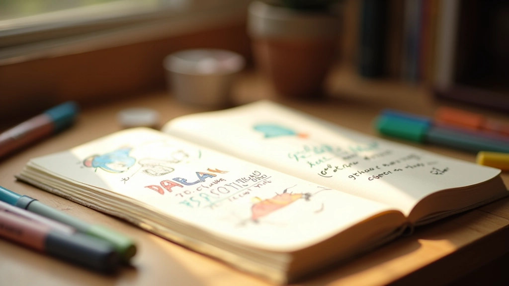 Journal de visualisation avec des notes manuscrites et des dessins inspirants en couleur