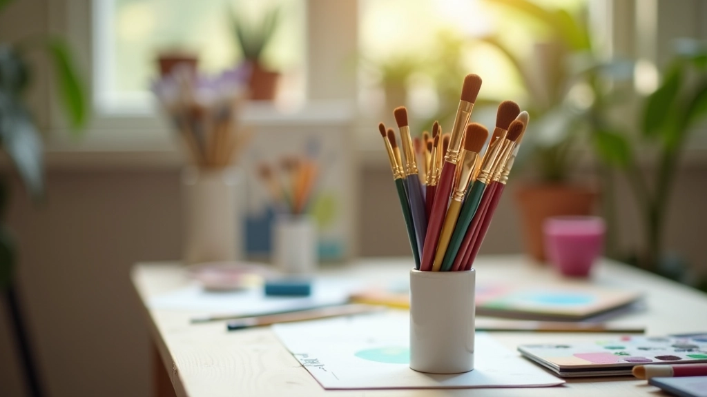 Pinceau et palette de couleurs prêts pour une session créative